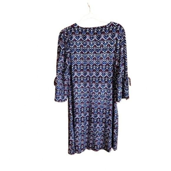 CHICO'S  Knit Trapeze Dress in Cool Multi Blue White Mauve Midi - Picture 3 of 8